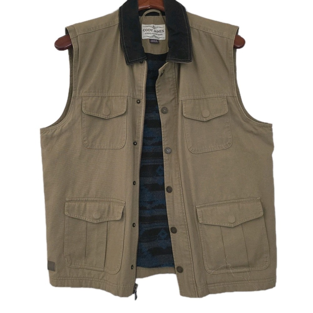 Cody James Mens Ram Canvas Vest Western Rancher Aztec Blanket Lined Sz Medium